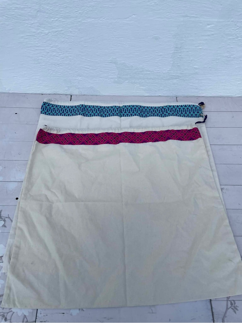 Cream bag with Pink and Blue Trim